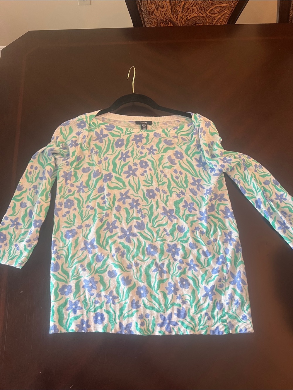 Hatley White Long Sleeve Sweater with Blue & Green Floral Print